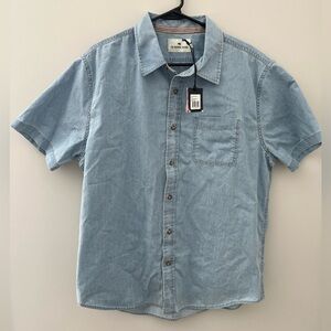 The Normal Brand Chambray Short Sleeve Button Up in Medium Wash, Men’s Size L